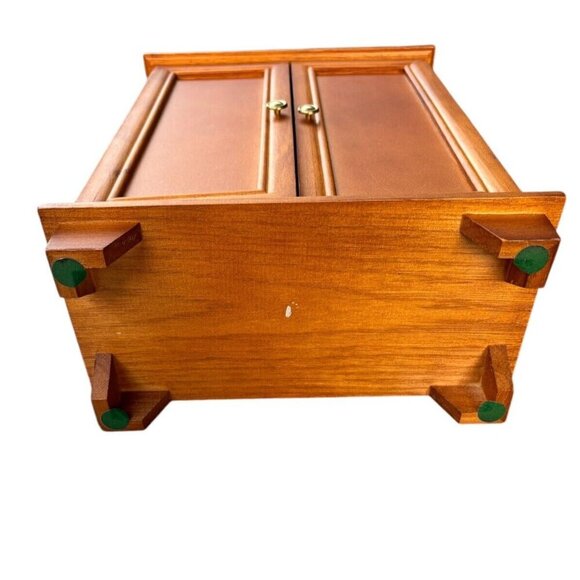 Vintage Wood Jewelry Box  2-Door Mirror 5 Drawers Armoire Lined - Picture 6 of 8